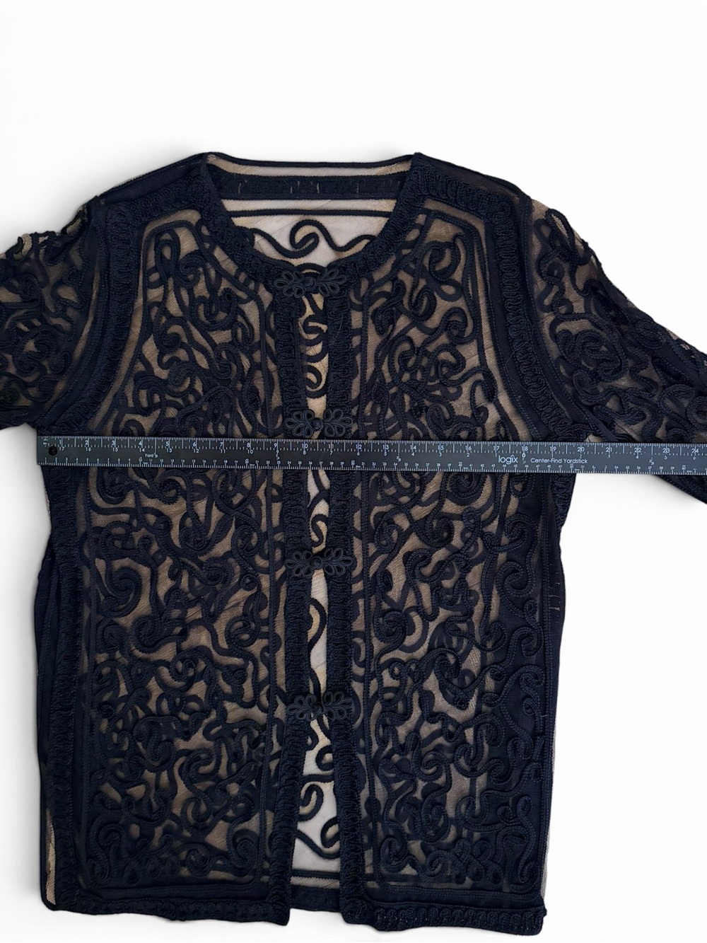 Vintage Black Sheer Lace Ribbon Jacket - Medium - Picture 5 of 6